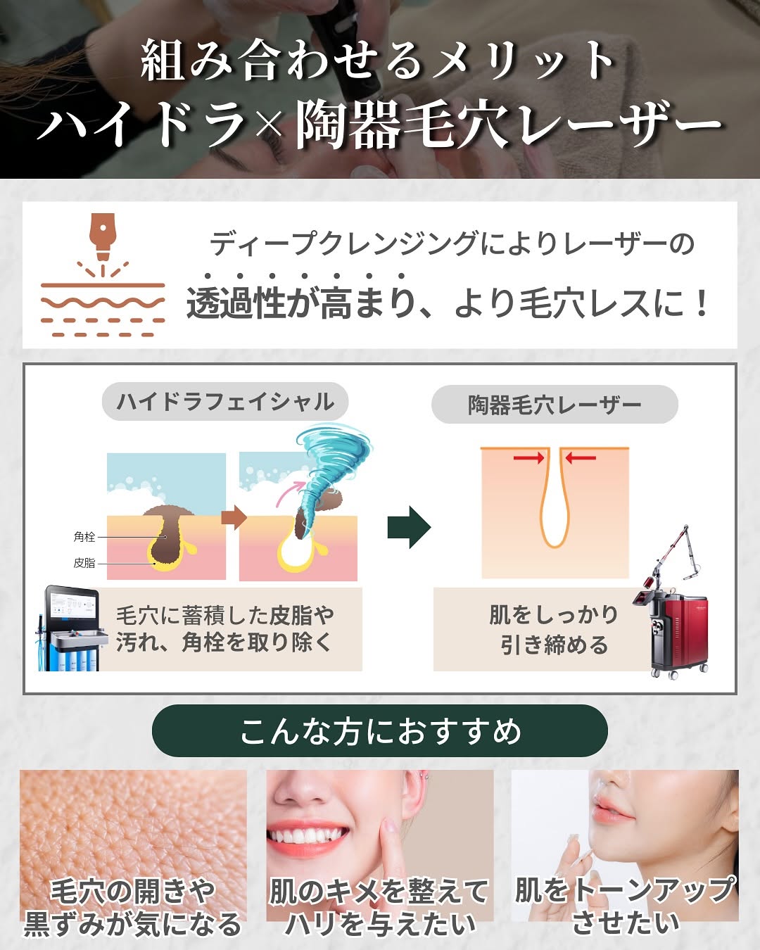 「ハイドラ×陶器毛穴レーザー」組み合わせるメリット