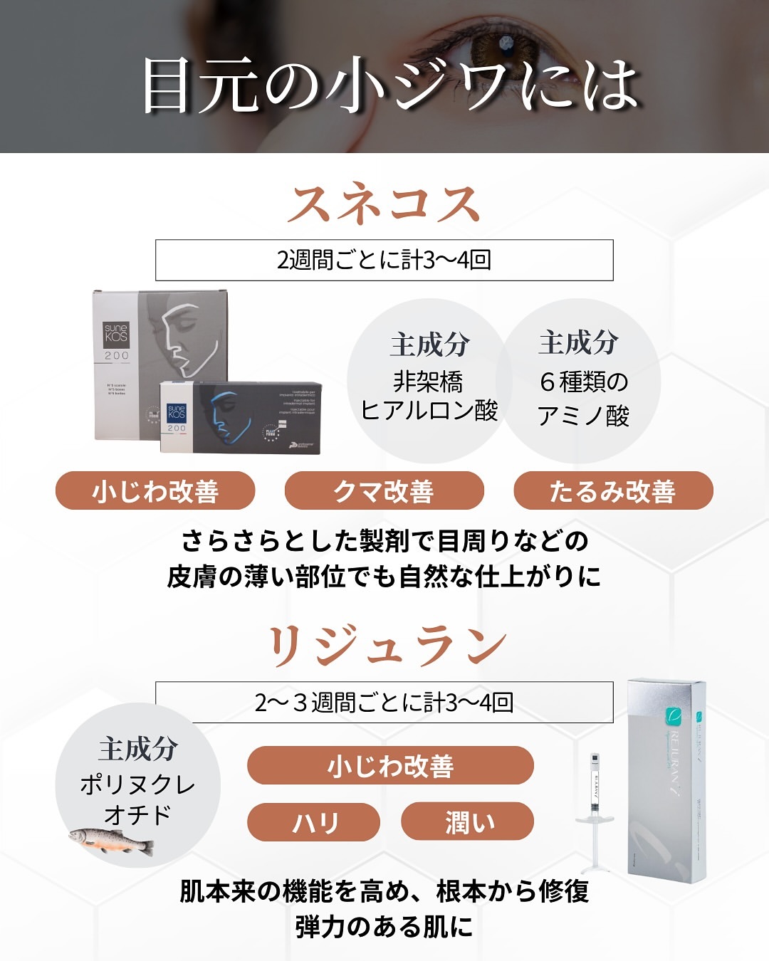 目元の小ジワケアにはスネコスとリジュラン