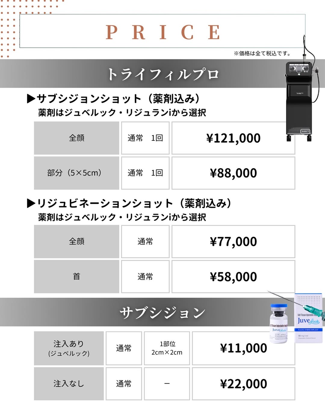 トライフィルプロ・サブシジョン料金表