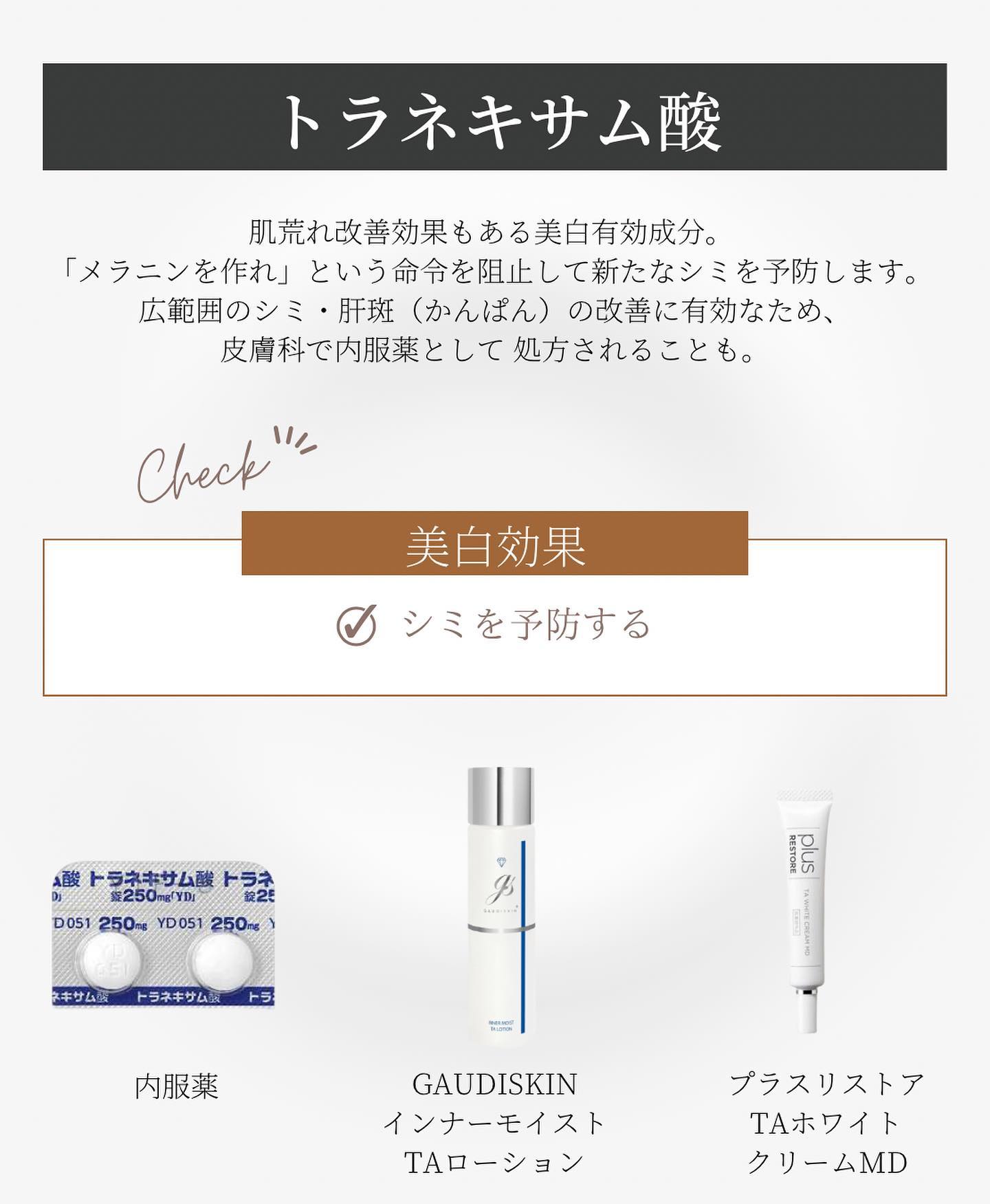 ガウディスキン「インナーモイストTAローション」、プラスリストア「TAホワイトクリームMD」