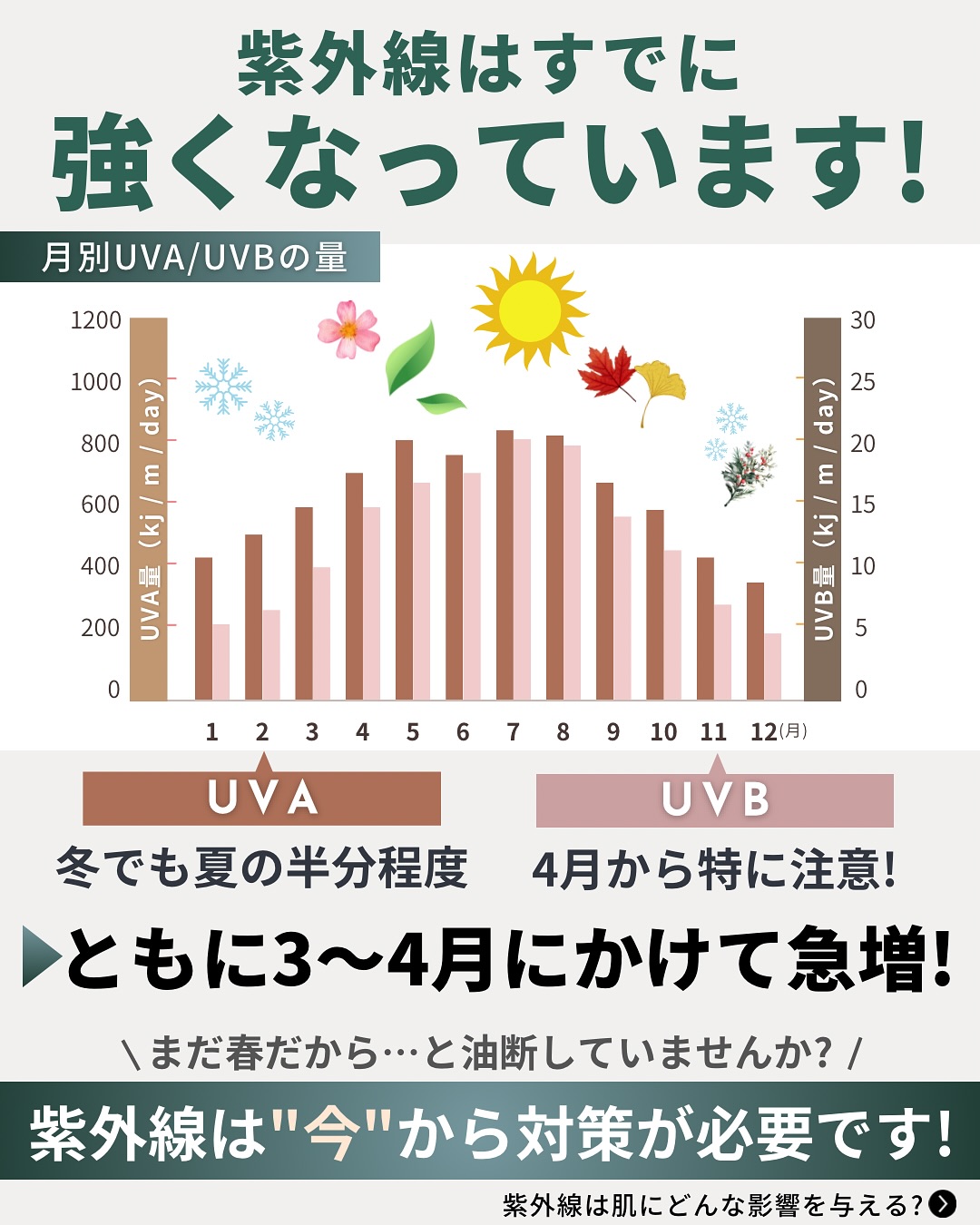 春から増え始めるUVA・UVBの特徴